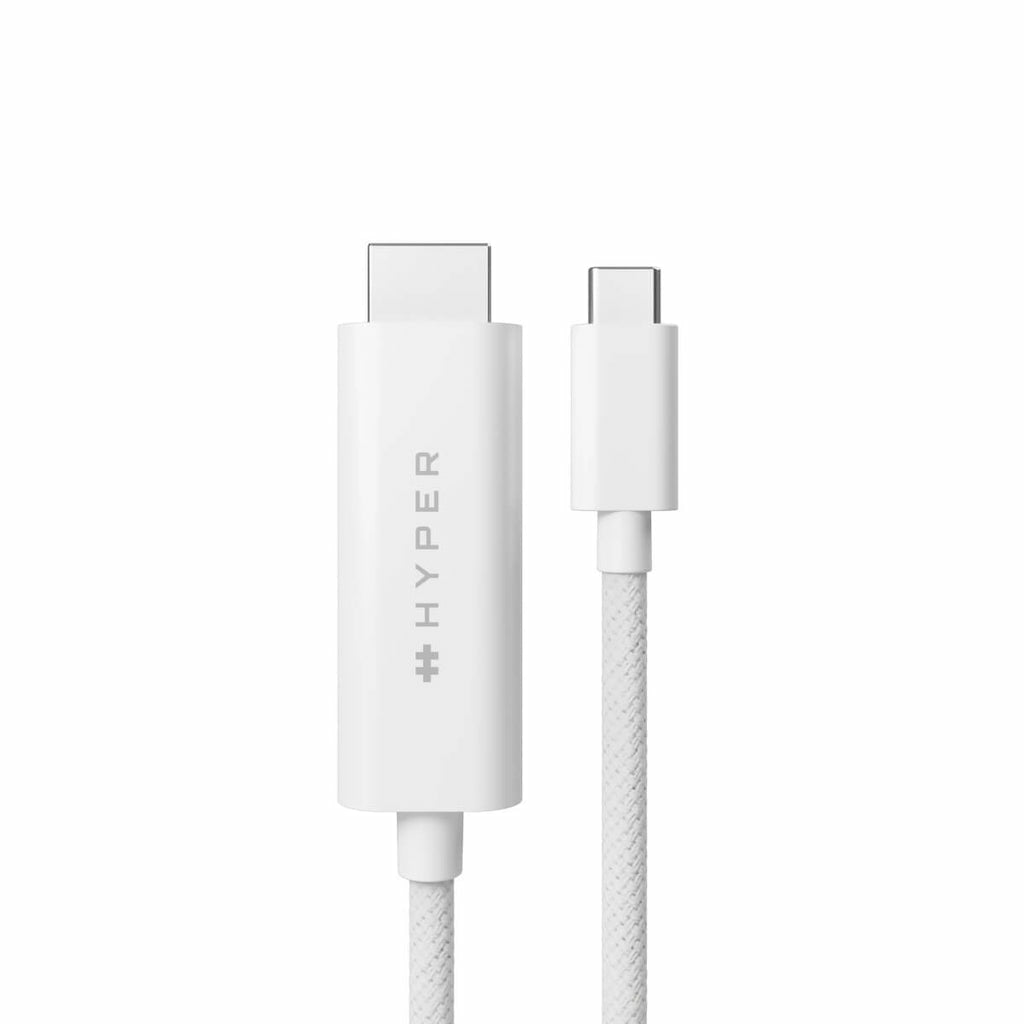 HYPER HD6007WHGL USB-C zu HDMI Kabel – HDMI 2.1a, HDCP 2.2, 2,5 m – Weiss
