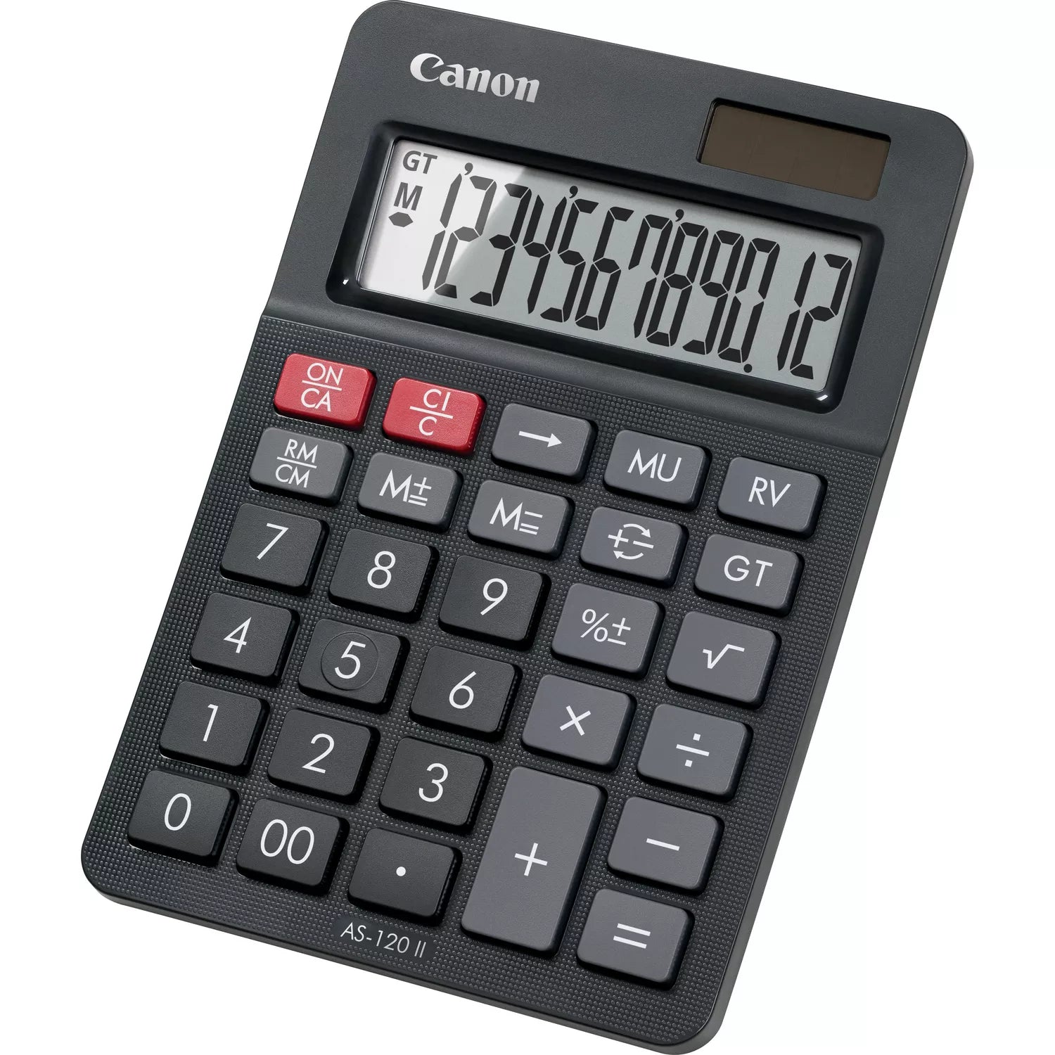Canon Tischrechner AS-120 II – 12-stellig – Solar/Batterie – Schwarz