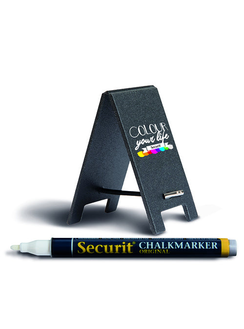 Securit Tischkreidetafel – 50 × 170 mm hoch – Kunststoff, schwarz – inkl. Kreidestift – 5 Stk.