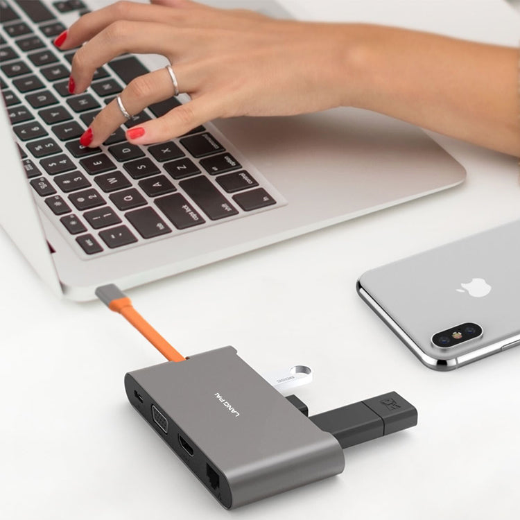 EXSYS EX-1220HM Dockingstation – USB-C, 1× HDMI, 1× VGA, 3× USB-A, GbE, für Windows/Mac/Linux