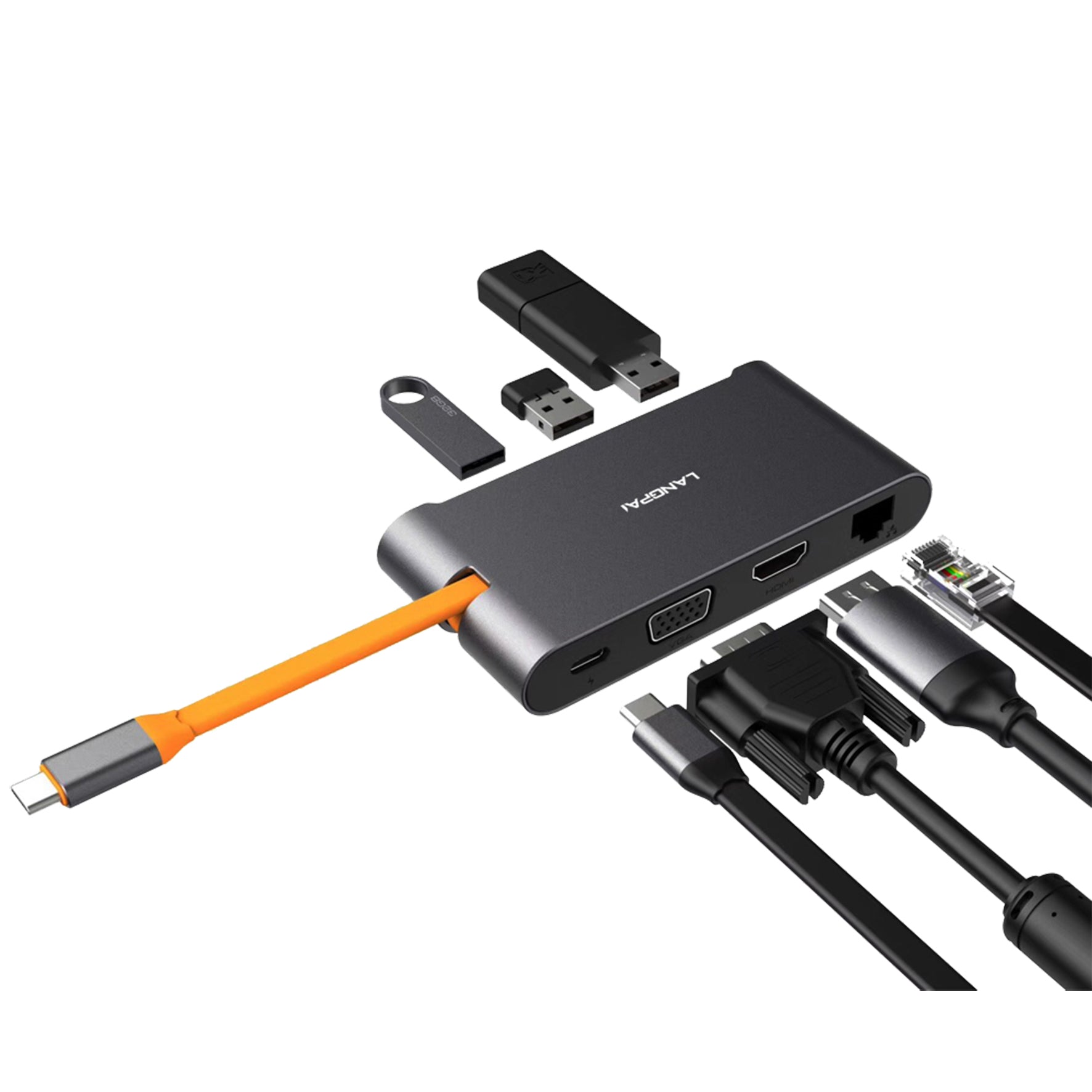 EXSYS EX-1220HM Dockingstation – USB-C, 1× HDMI, 1× VGA, 3× USB-A, GbE, für Windows/Mac/Linux