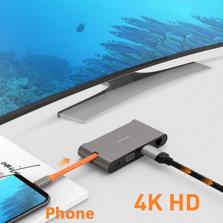 EXSYS EX-1220HM Dockingstation – USB-C, 1× HDMI, 1× VGA, 3× USB-A, GbE, für Windows/Mac/Linux
