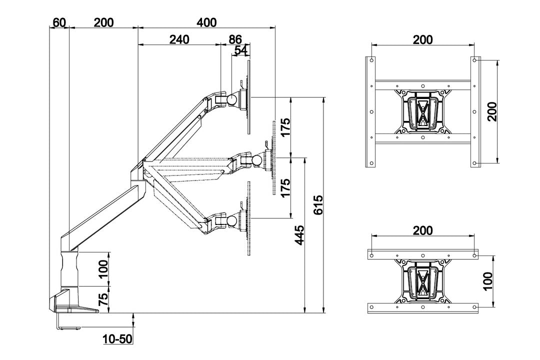 Multibrackets MB 7130 – Monitorarm, bis 49", VESA 75 × 75/200 × 200 mm, 18 kg, schwenkbar
