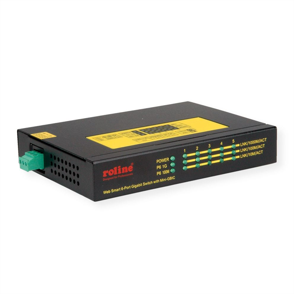 ROLINE Industrie Gigabit Switch – 5× 1G, 1× SFP, PoE+, Hutschiene