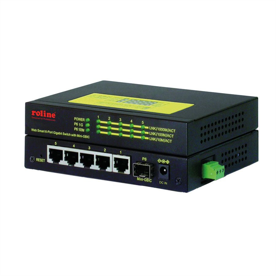 ROLINE Industrie Gigabit Switch – 5× 1G, 1× SFP, PoE+, Hutschiene