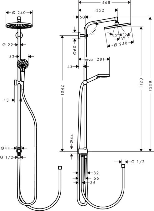 Hansgrohe Duschsystem Crometta S 240 Reno – 35,8×46,8×146,8 cm, Kunststoff, ohne Mischer, Chrom