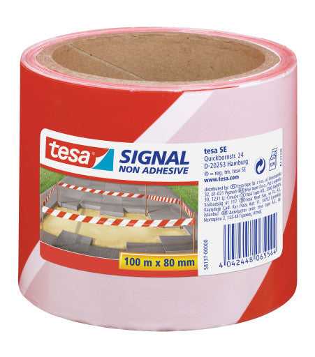 tesa Absperrband – Nicht klebend – Rot/Weiss – 80 mm × 100 m