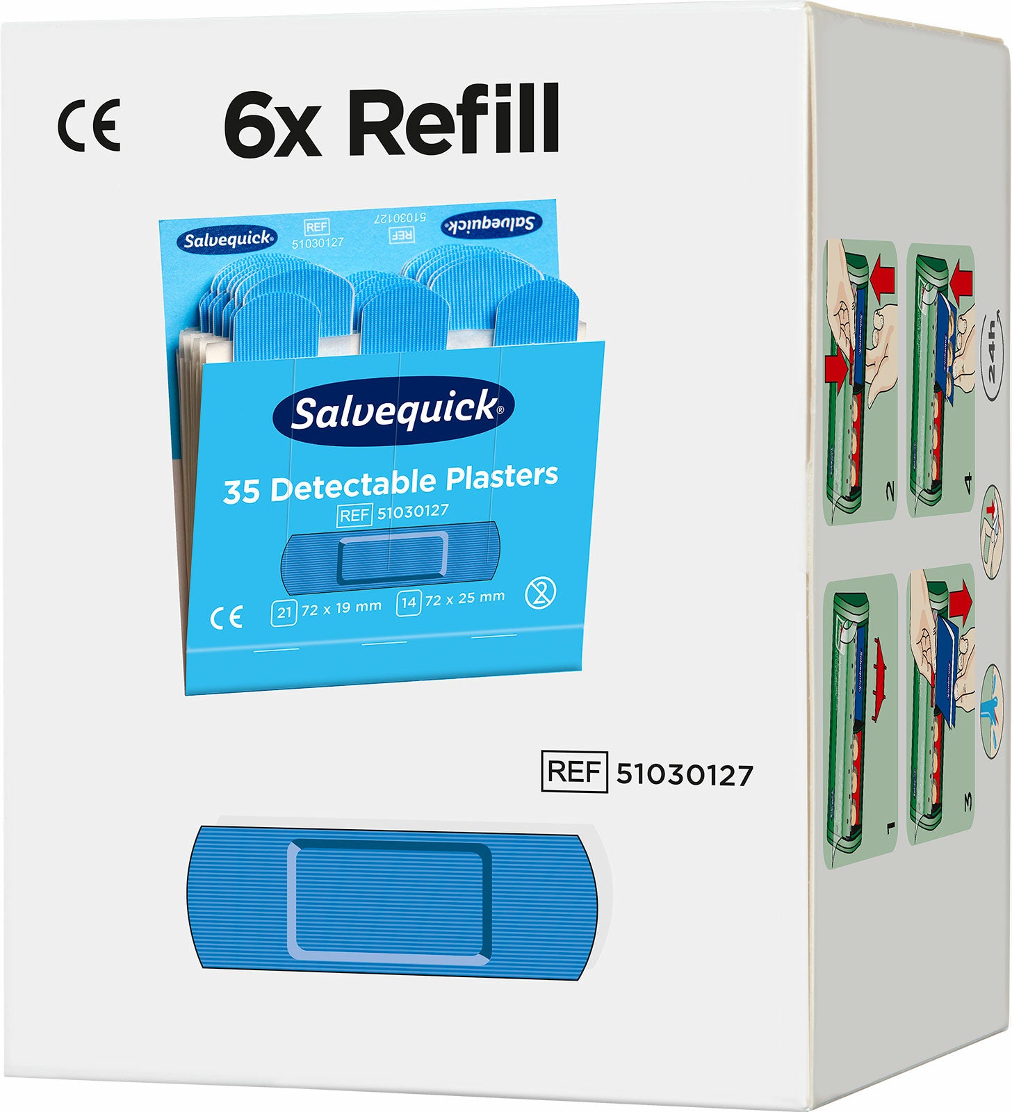 Cederroth Salvequick Pflaster-Nachfüllpackung – detektierbar – blau – sortiert – 6 × 35 Stk.