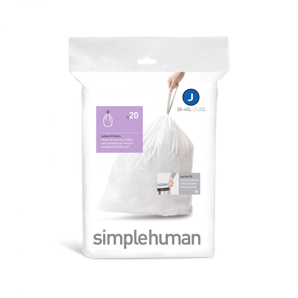 simplehuman Kehrichtsack CW0169 für Abfalleimer – 30 l, mit Zugband, PE, weiss, 20 Stk