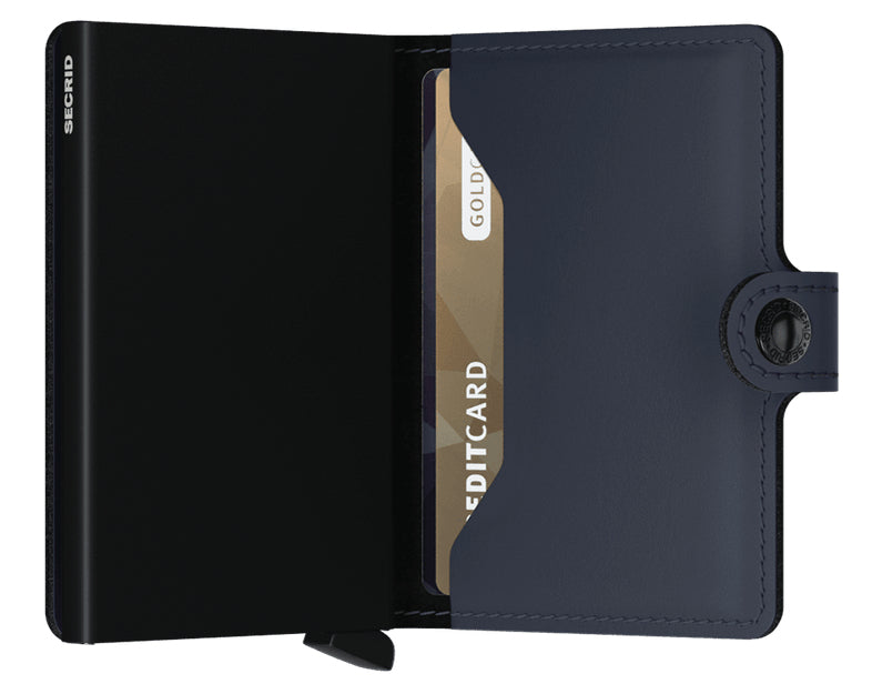 Secrid Miniwallet Brieftasche – RFID-Schutz, Schnappverschluss – 65×21×102 mm – Dunkelblau, Leder – 10 Karten