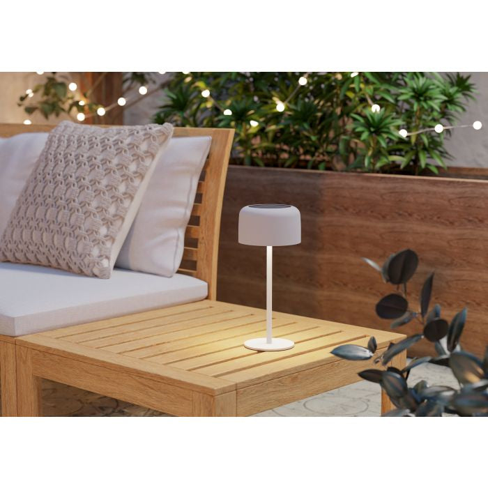 EGLO Tischleuchte Aussen – 30 cm, 270 lm, 3000 K – IP44 – Akku & Solar – Touch, USB-C, dimmbar – Weiss, Stahl