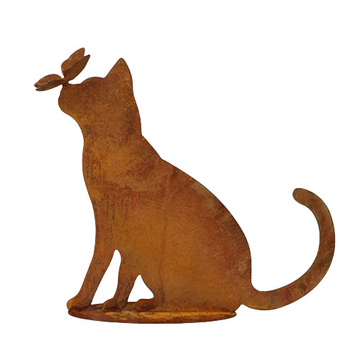 Ambiance Katze mit Schmetterling auf Platte – Metall, rostbraun – 42 × 42 cm