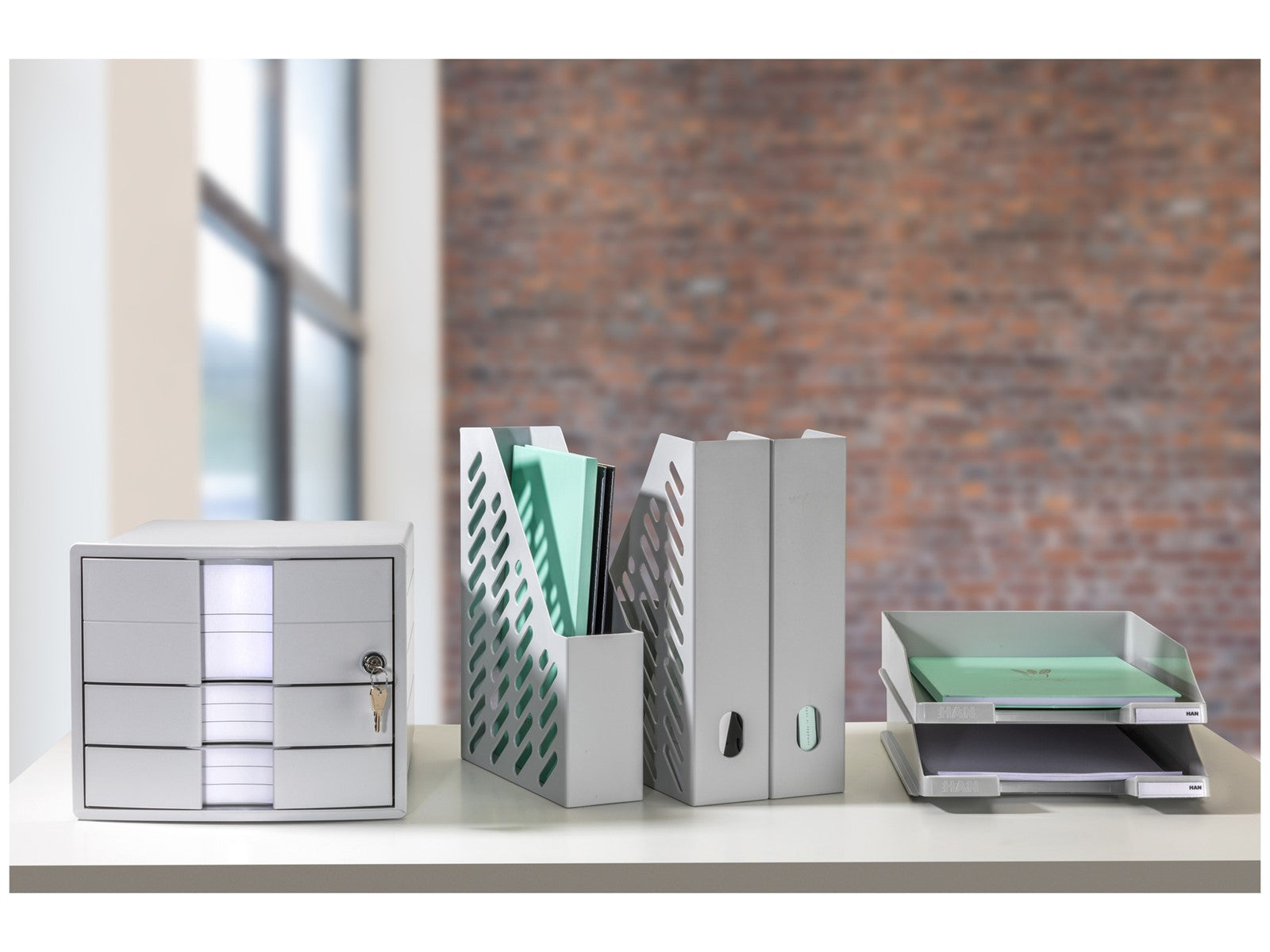 HAN Schubladenelement – 3 Schubladen, für C4, abschliessbar, grau, Polystyrol (PS), B 280 × H 235 × T 367 mm