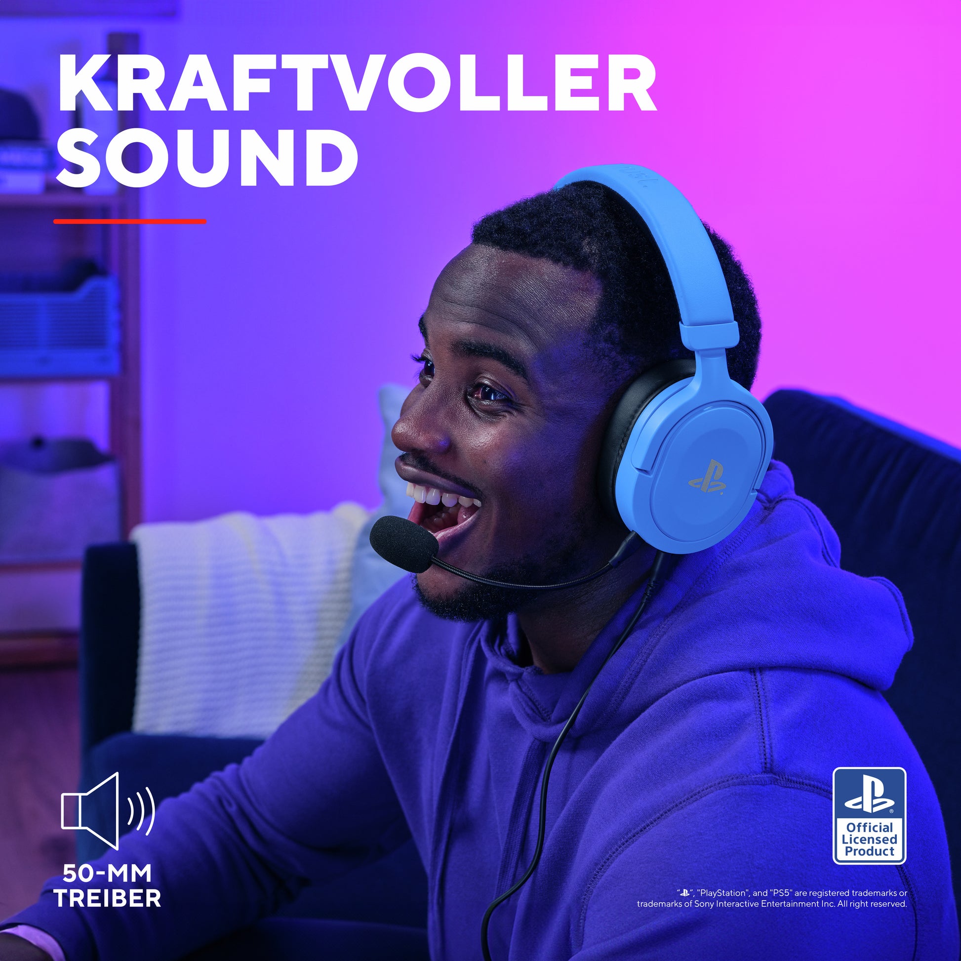 Trust GXT498B Forta Gaming-Headset – Over-Ear, Stereo, 3,5 mm Klinke, für PS5, PS4 und andere, Blau