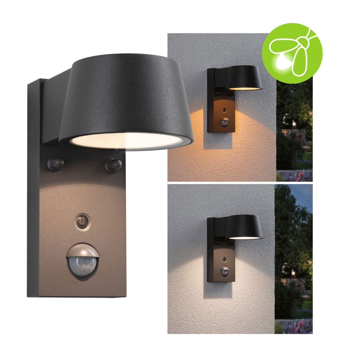 Paulmann Aussenwandleuchte – Warmweiss, 2200–3000 K, IP44, Netzbetrieb, mit Bewegungsmelder, Grau, Aluminium