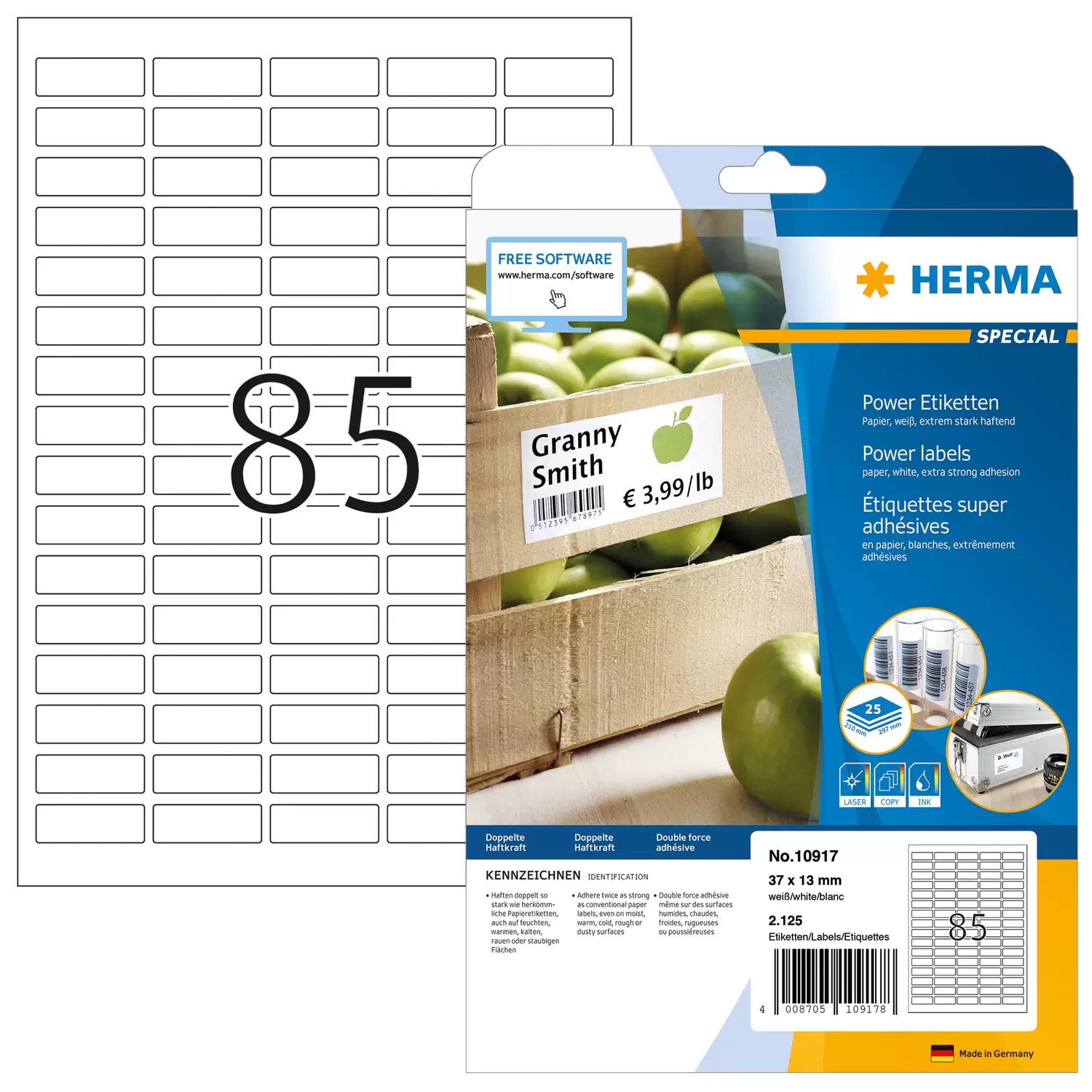 HERMA Selbstklebende Etiketten, 37 mm × 13 mm, weiss, Papier, extra stark, 25 Blatt