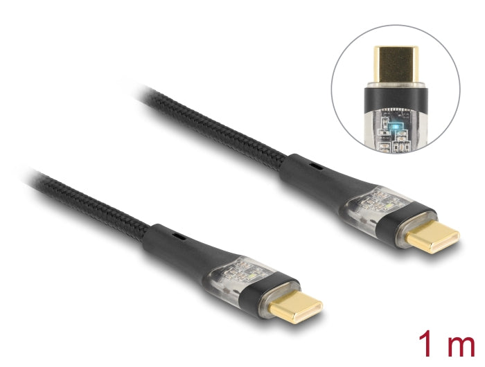 DeLOCK USB-C auf USB-C Kabel – USB 2.0 (480 Mbit/s) – 1 m – PD 100 W – Textilmantel – Schwarz