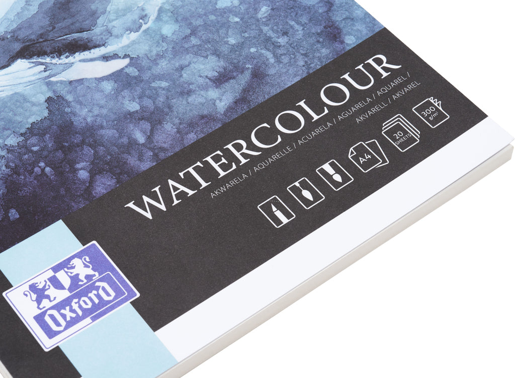 Oxford Aquarellblock – A4 – 300 g/m² – 20 Blatt – Weiss – für Aquarell & Marker – FSC