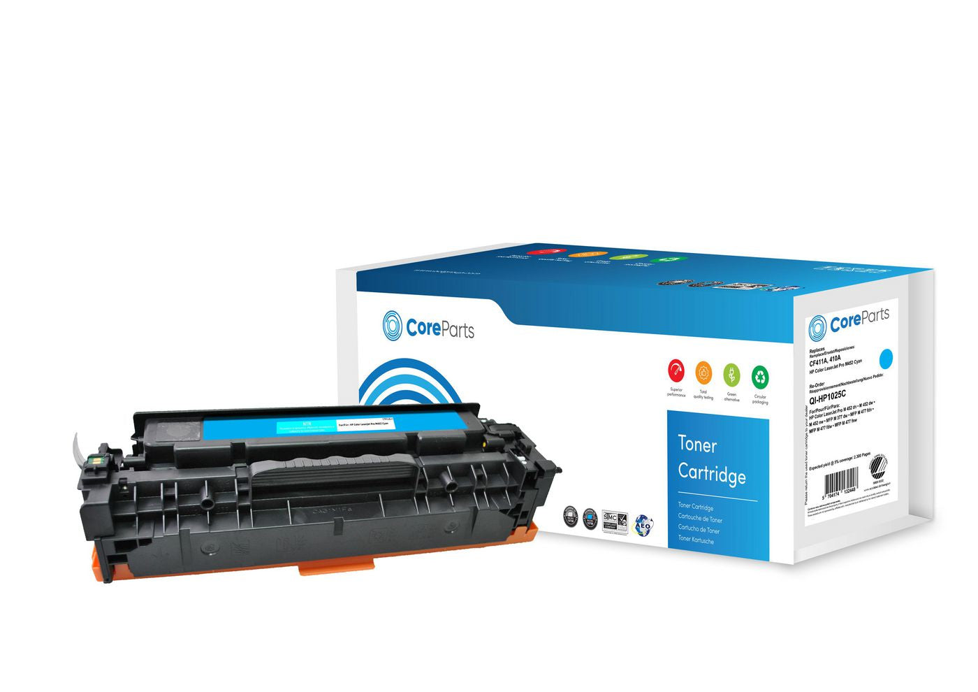CoreParts Toner CF411A – cyan, 2300 Seiten – für HP Color LaserJet Pro M452 (410A)