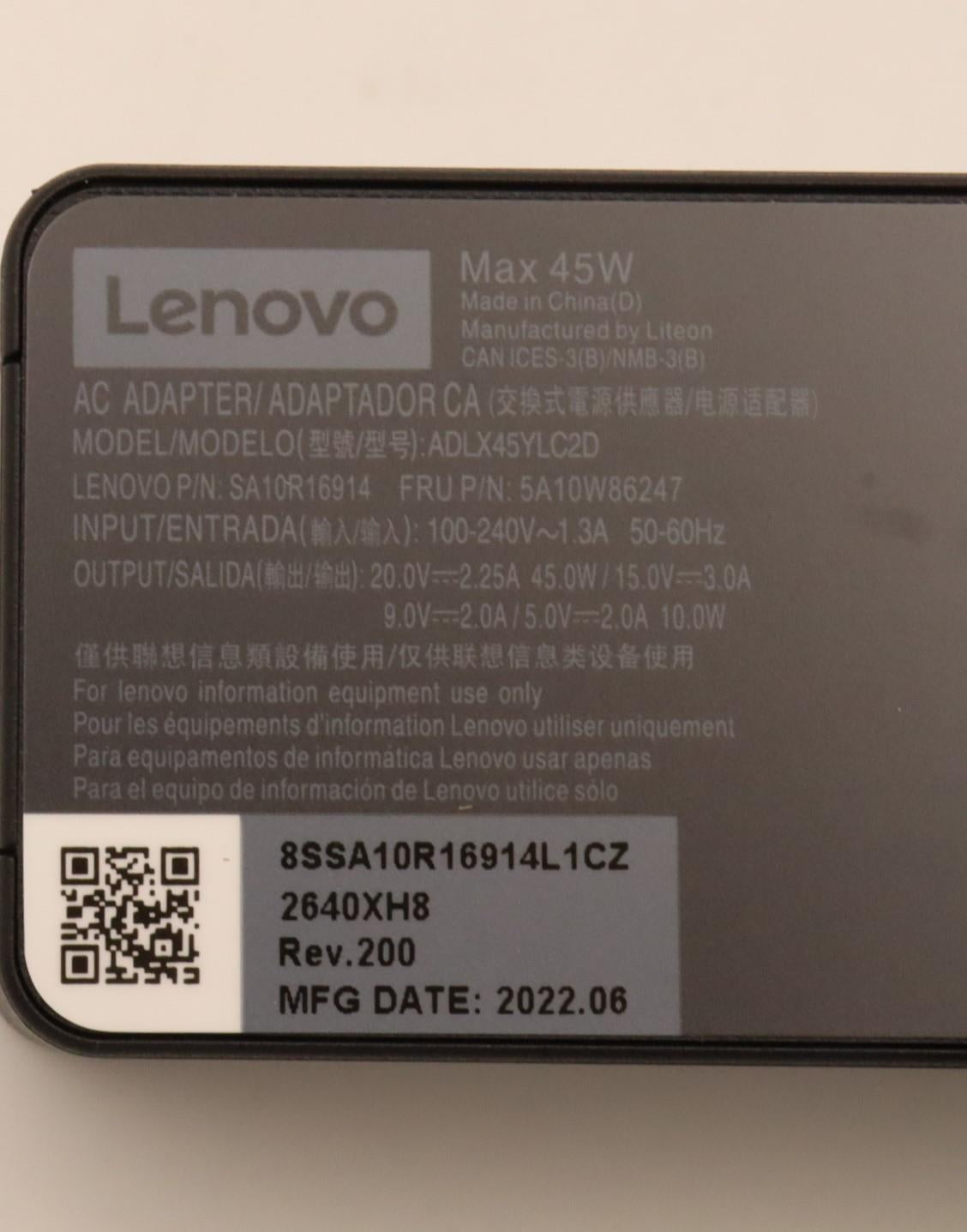 Lenovo 5A10W86247 Netzteil 45 W – für ThinkPad Helix – schwarz