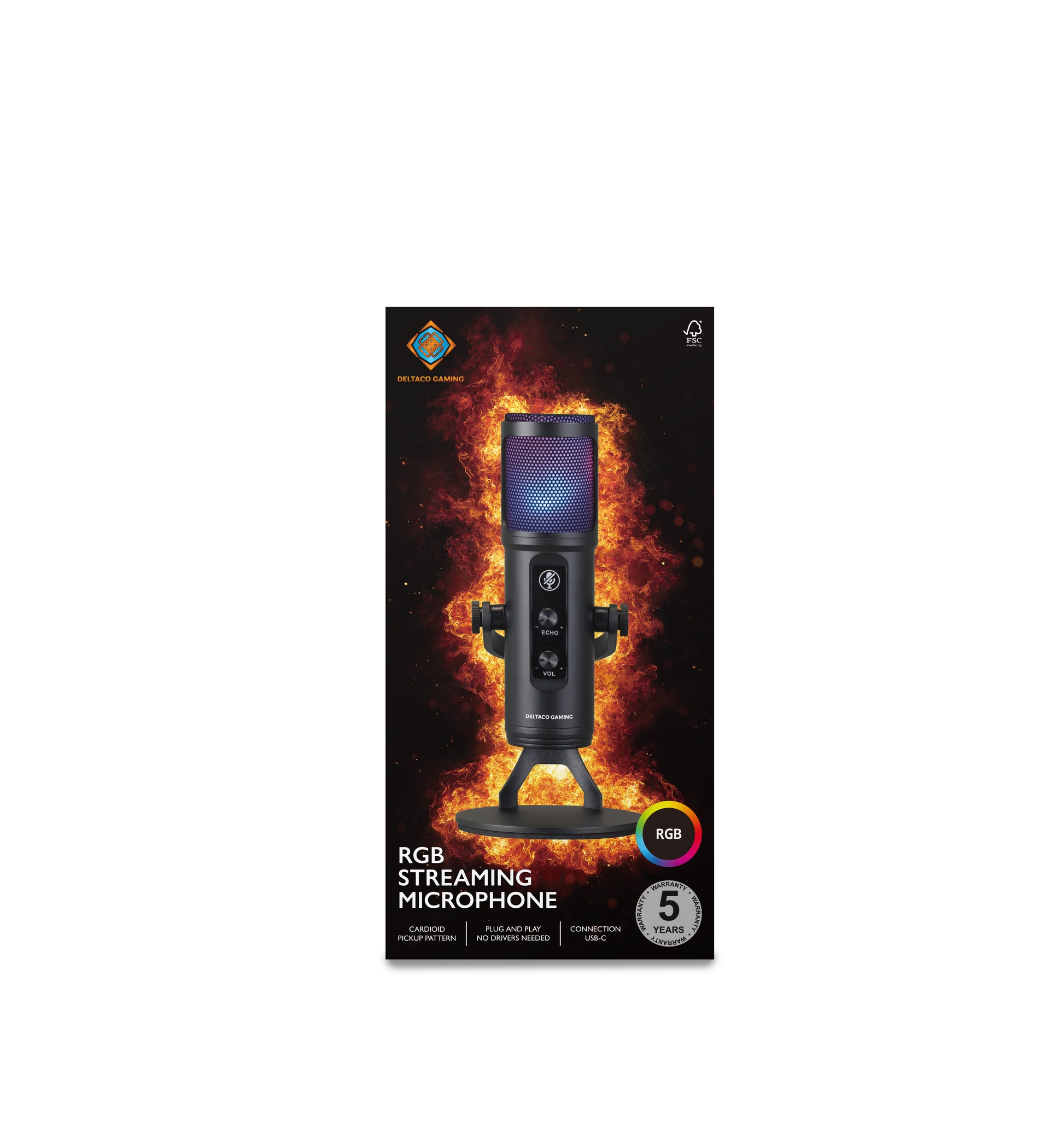 Deltaco Gaming GAM-171 Tischmikrofon – USB-C, kabelgebunden, Niere, 50–20'000 Hz, Schwarz