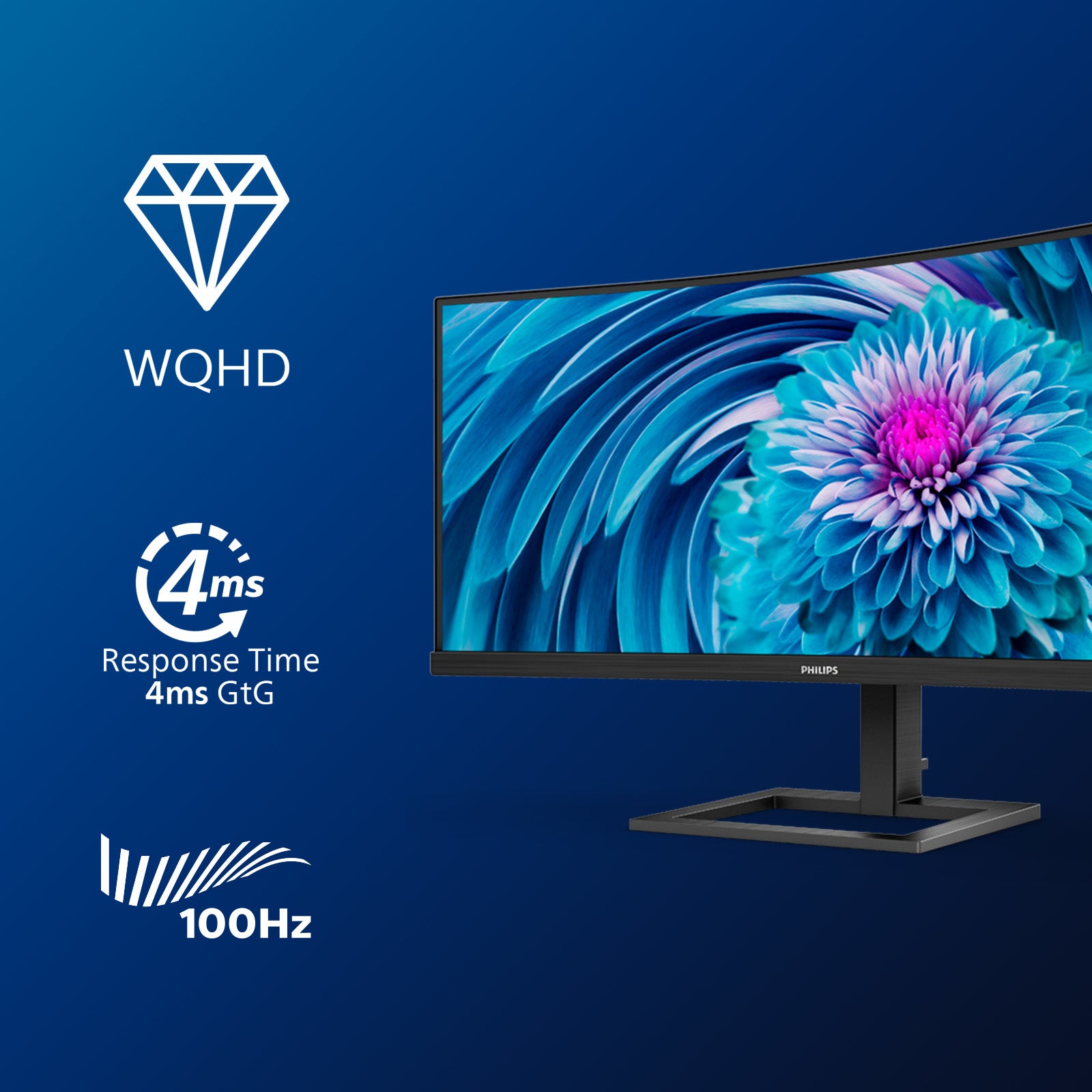 Philips 346E2CUAE/00 – Monitor, 34", VA, 100 Hz, 300 cd/m², Lautsprecher, VESA 100 × 100, Schwarz