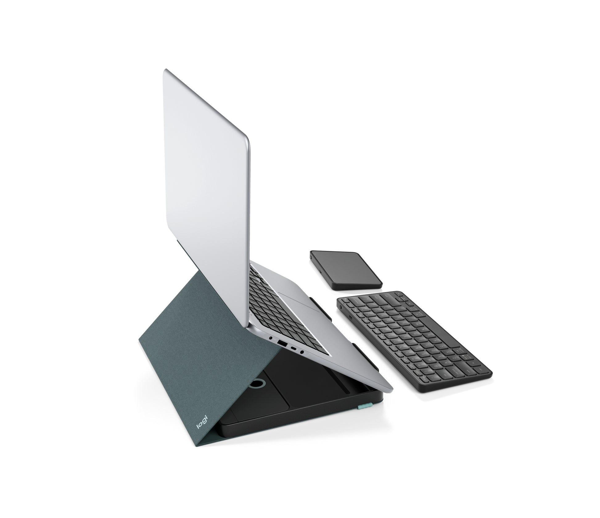 Logitech Casa Pop-Up Desk – Tastatur, Kabellos (Bluetooth), US-Layout (EN), Grau