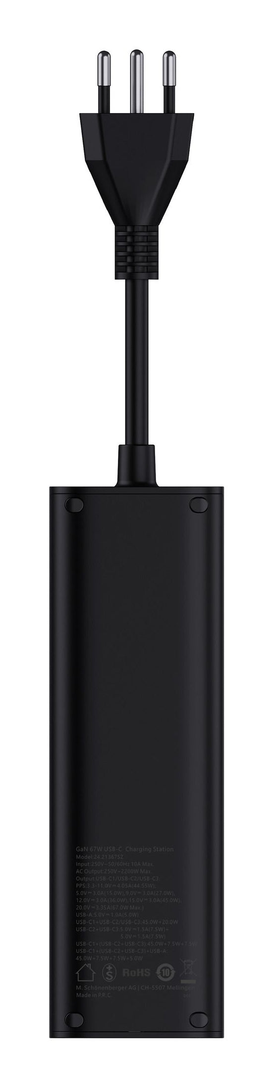 M. Schönenberger 24.21367SZ USB-Desktop-Ladegerät 67 W – USB-C×3, Micro-USB×1 – PD 3.0, QC 3.0 – Schwarz