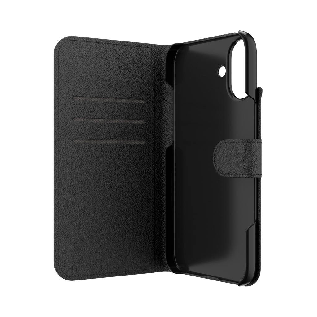 IFROGZ Wallethülle – für Apple iPhone 16 Plus, mit Ständer, 3 Kartenfächer, PU+PC, Schwarz