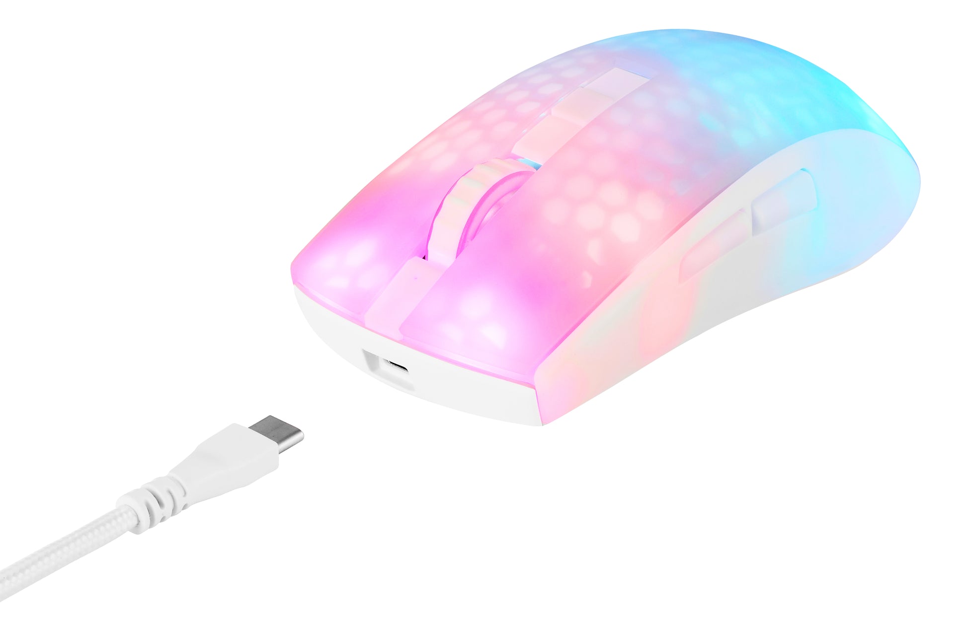 Deltaco Gaming DM320 – Gaming-Maus – Kabellos (Bluetooth/2,4 GHz), 10000 DPI, Rechtshänder, Weiss/Transparent