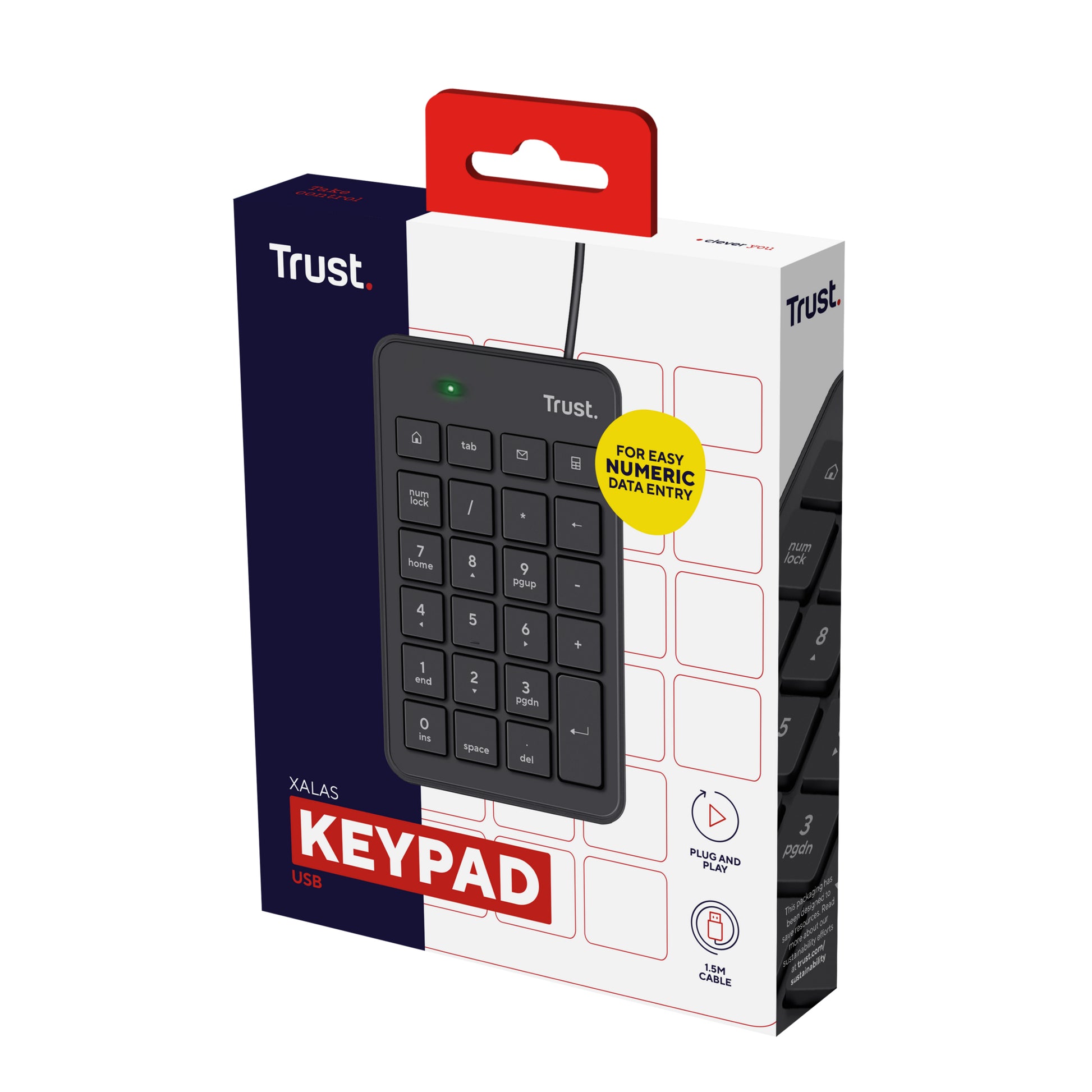 Trust Xalas – Ziffernblock – kabelgebunden (USB), Kabel 1,5 m – schwarz – für Laptop/PC