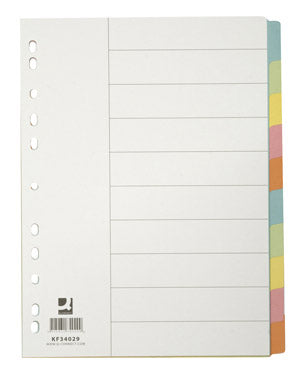 Q-Connect Register – 10-teilig, Karton, farbig, unbedruckt, mit Indexblatt, 11-fach Lochung, für A4 hoch