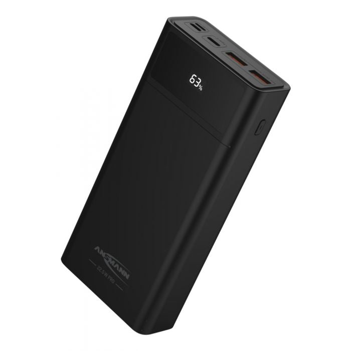 Ansmann Powerbank 24000 mAh, PD 22,5 W, 1× USB-C, 2× USB-A, mit LED-Display, für Smartphones, schwarz
