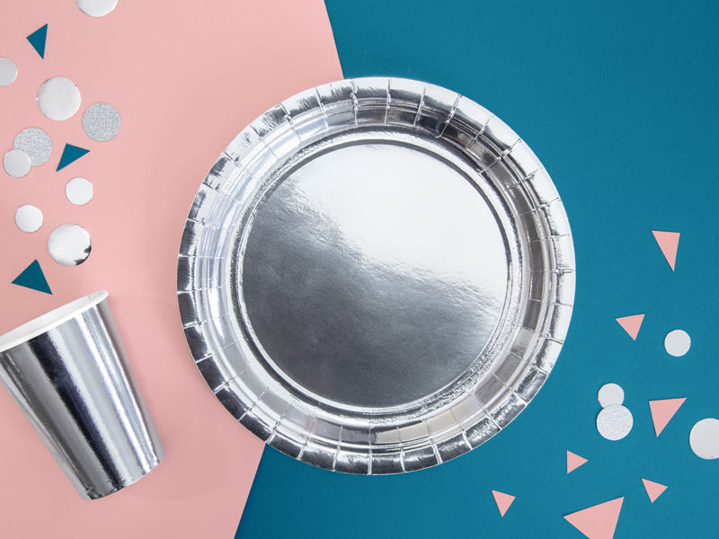 PartyDeco Teller, Papier/Karton rund – Ø 23 cm – silber – 6 Stk.