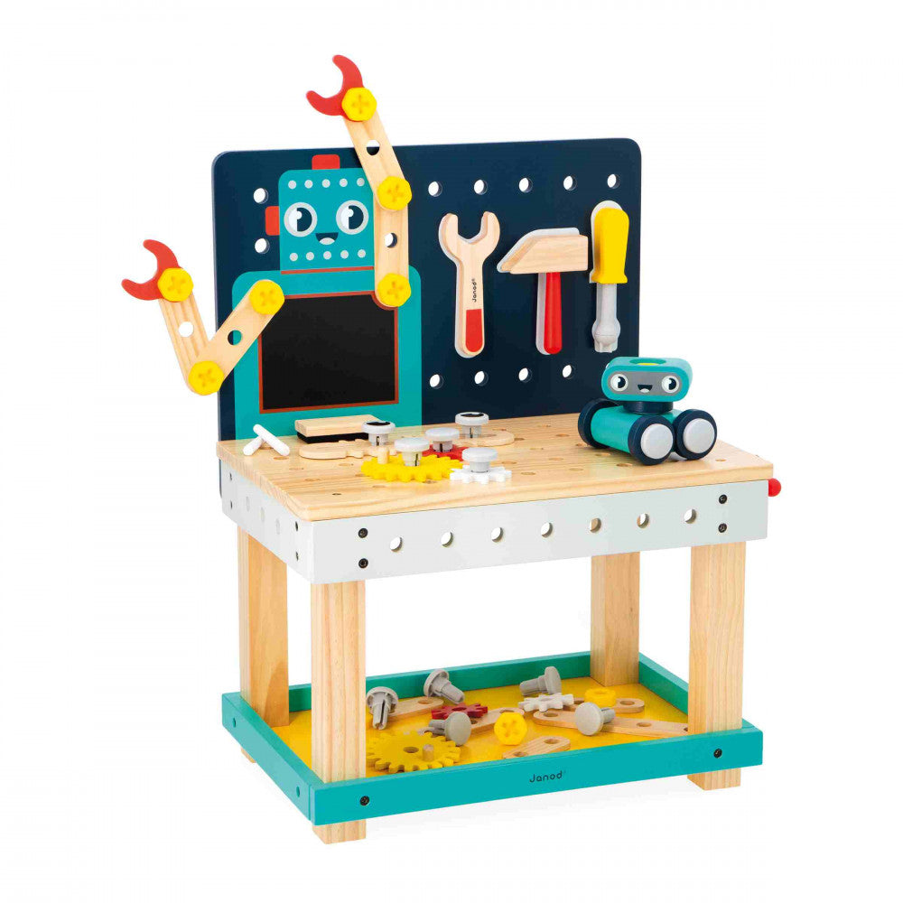 JANOD Brico'Kids Werkbank Roboter – 50-teilig – ab 3 Jahren – 48,0 × 79,0 × 31,5 cm – mehrfarbig – FSC