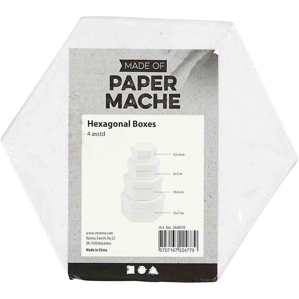 Creativ Company Pappschachtel sechseckig, weiss, 7 cm, Set à 4