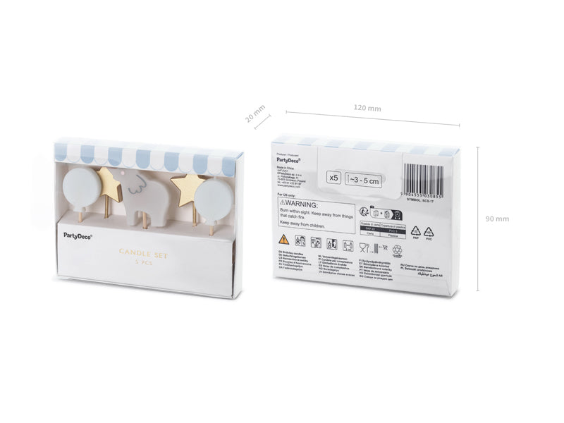 PartyDeco Geburtstagskerzen Elefant – mehrfarbig – 50 mm – 5 Stk
