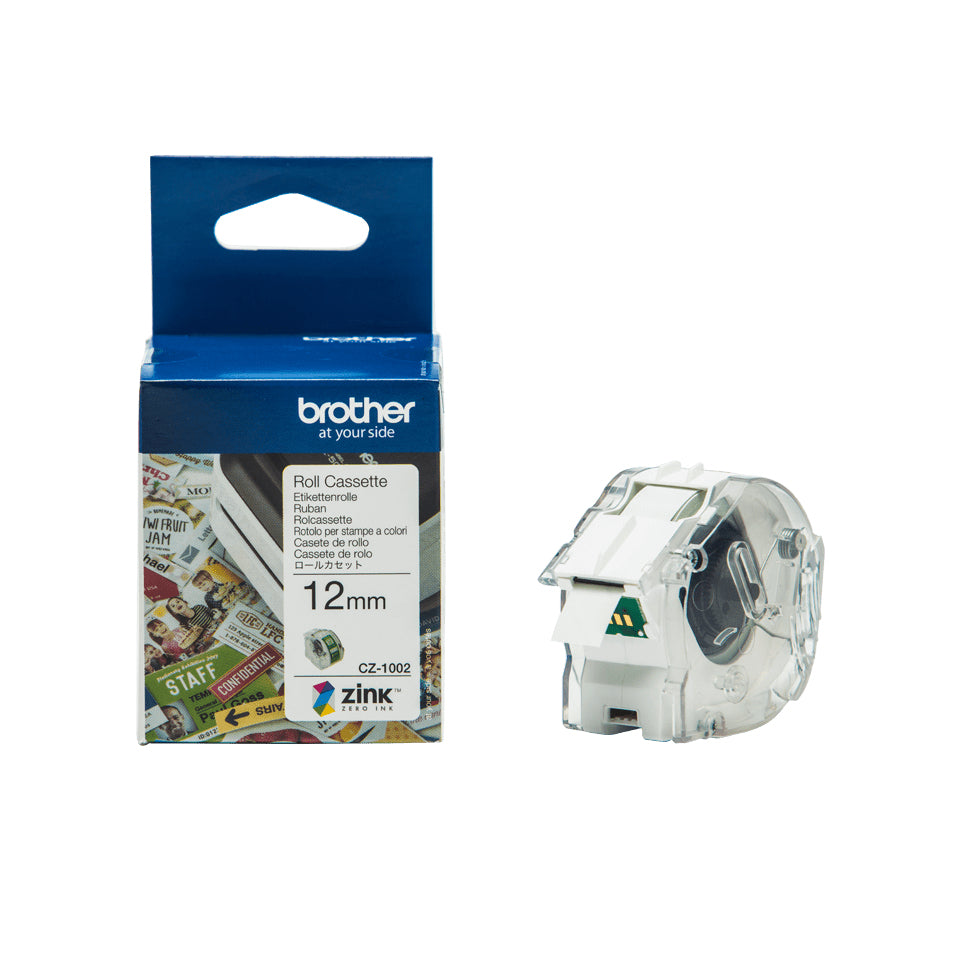 Brother Etikettenrolle, 12 mm × 5 m, weiss, Papier, permanent, für VC-500W