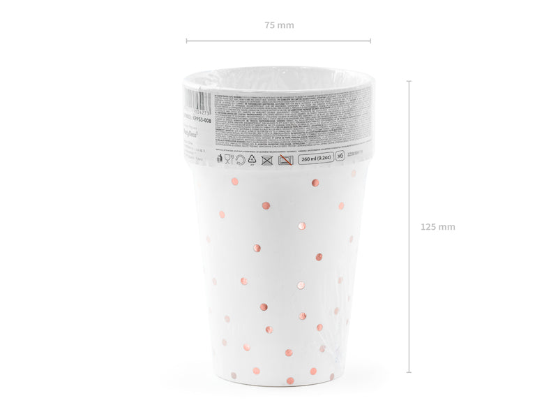 PartyDeco Trinkbecher, Papier/Karton – 2,6 dl, Weiss – 6 Stk.