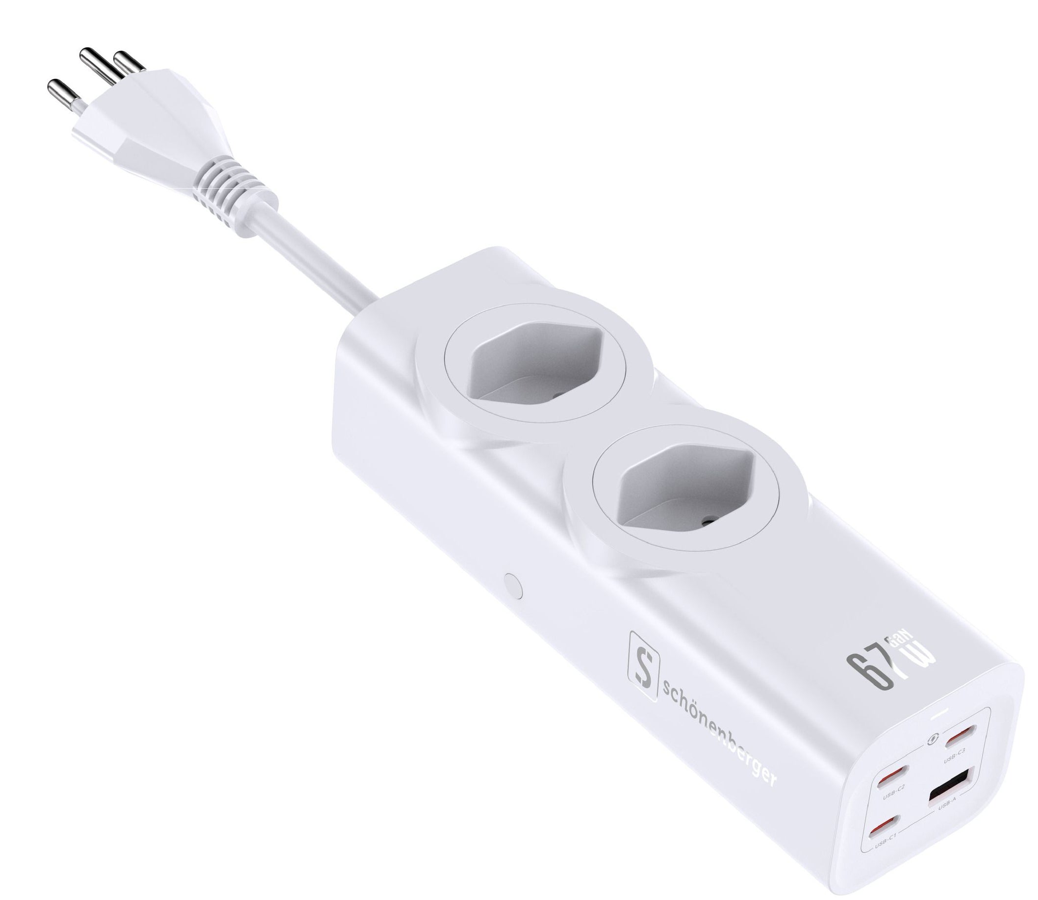 M. Schönenberger 24.21367WS USB-Desktop-Ladegerät 2300 W – USB-C×3, Micro-USB×1 – PD 3.0, QC 3.0, GaN – Weiss