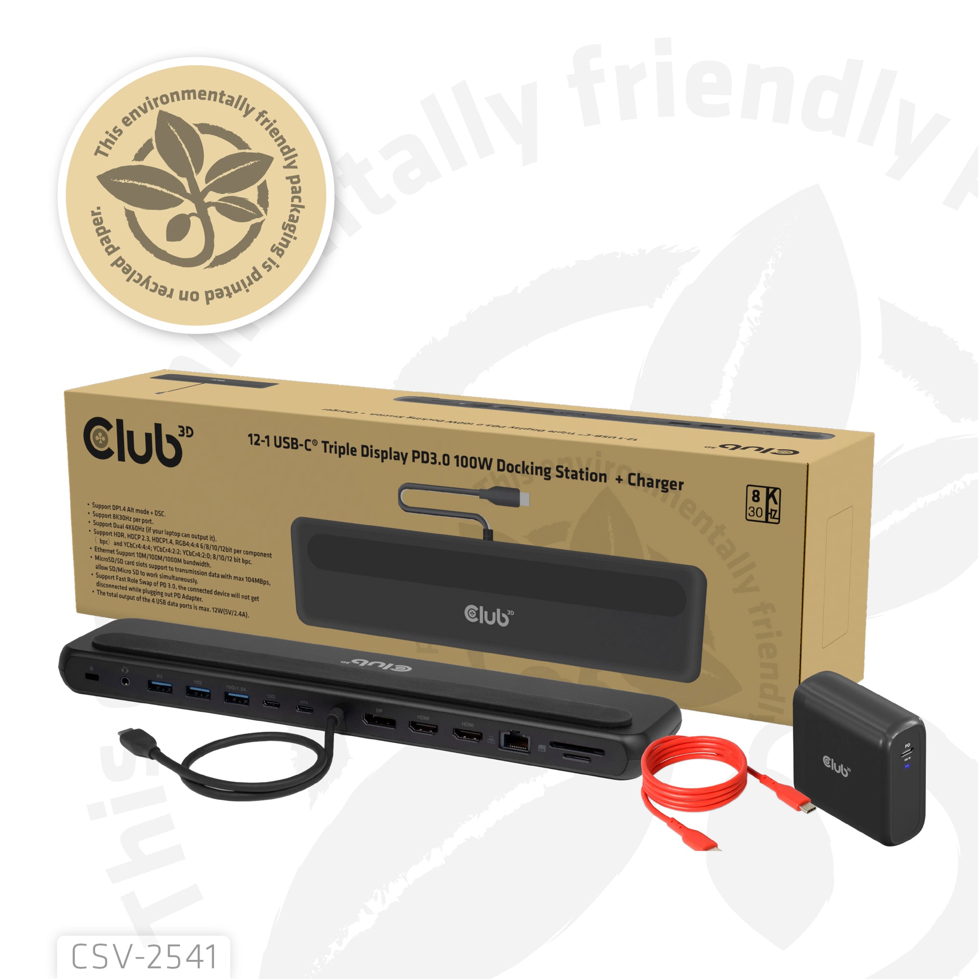 CLUB3D Club 3D CSV-2541 Dockingstation – Thunderbolt 3, 1× DP, 3× HDMI, 6× USB-A, 2× USB-C, für Windows 10/11