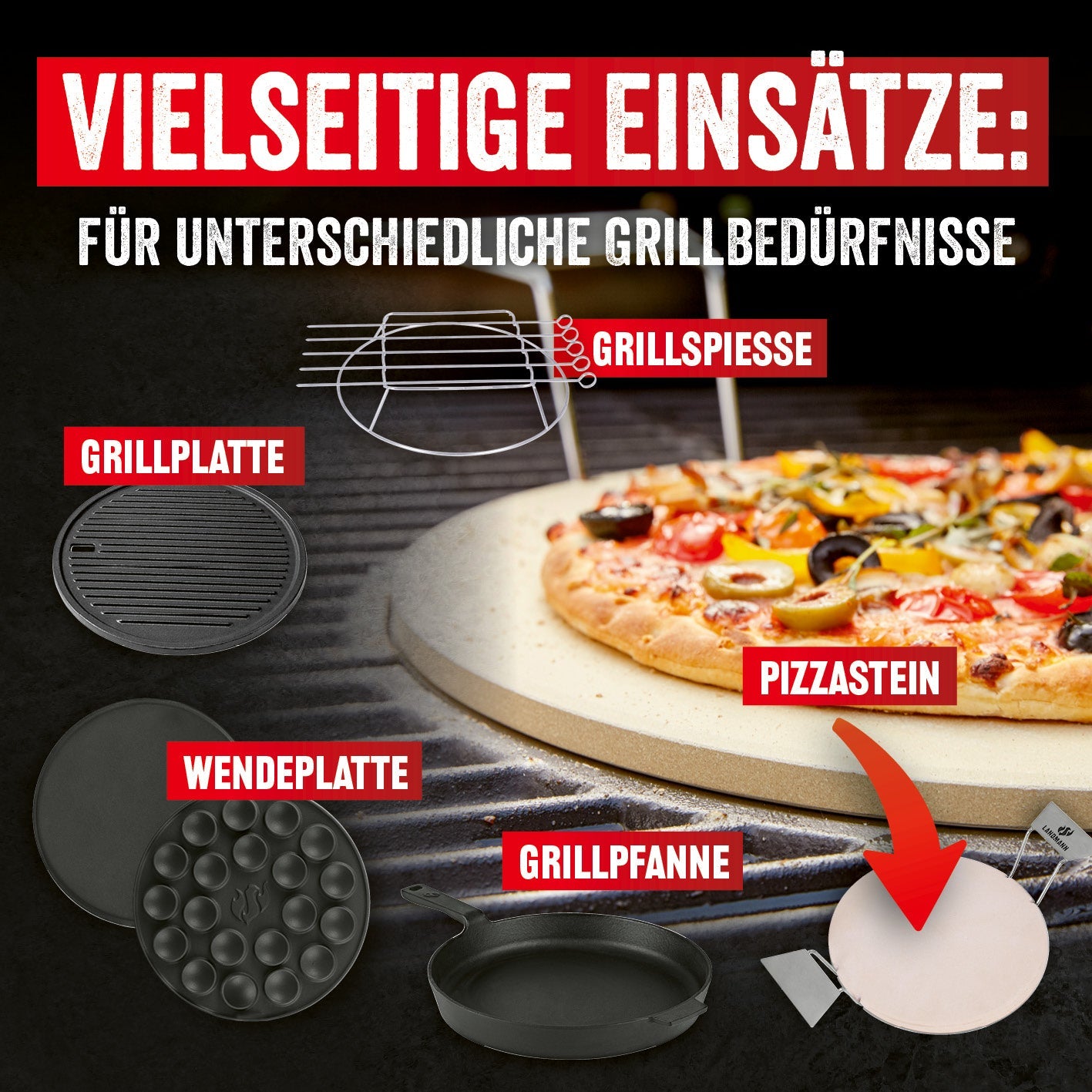 LANDMANN Grillrostsystem – Gusseisen, schwarz – für Grill
