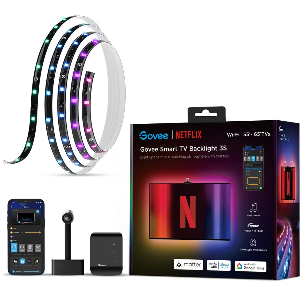 Govee Envisual H6098 TV-Backlight-Set – RGBIC, Wi‑Fi + Bluetooth – für 55–65" TVs – Schwarz