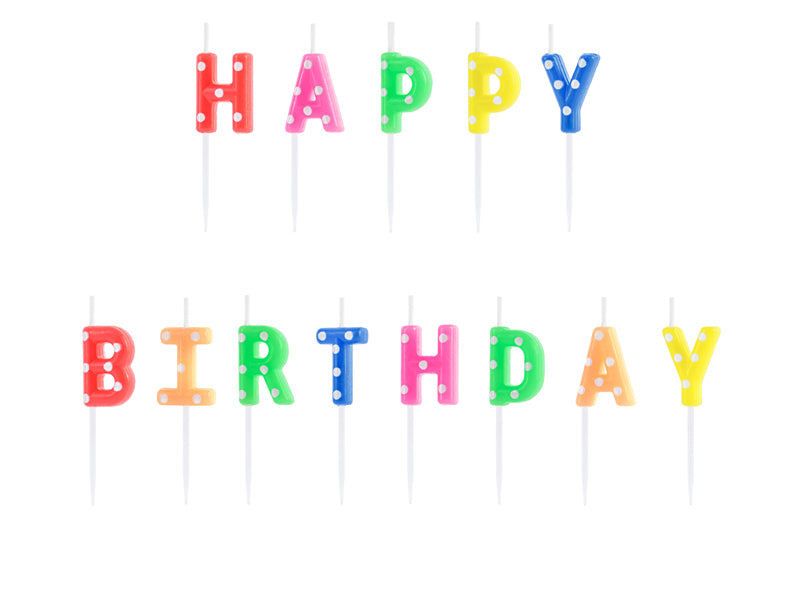 PartyDeco Geburtstagskerzen Happy Birthday – mehrfarbig – 2,5 cm – 13 Stk