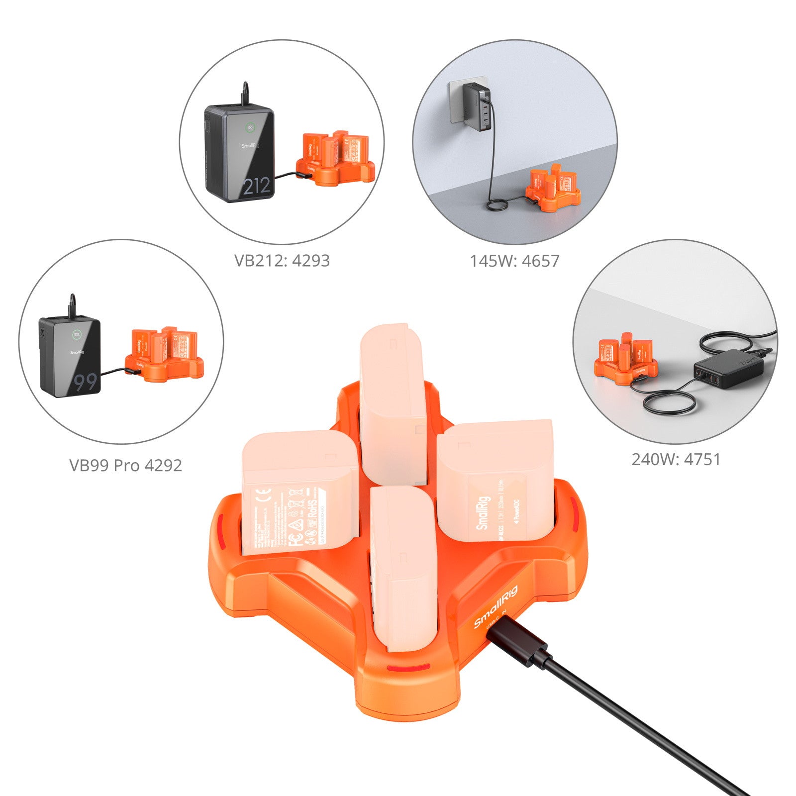 SmallRig 5748 Akkulader – für Panasonic DMW-BLK22 – 4-fach, USB, 3 A – Orange