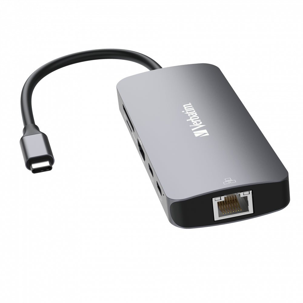 Verbatim CMH-09 Multiport-Adapter – USB-C, 1× HDMI, 3× USB-A, 2× USB-C, GbE, SD/microSD, für Windows/Mac/Linux