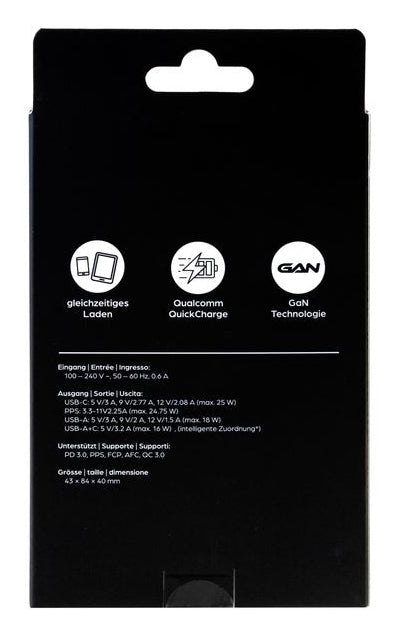 ONIT F02793 USB-Wandladegerät 25 W – USB-C×1, USB-A×1 – PD 3.0, PPS, QC 3.0, GaN, EU-Stecker (Typ C)
