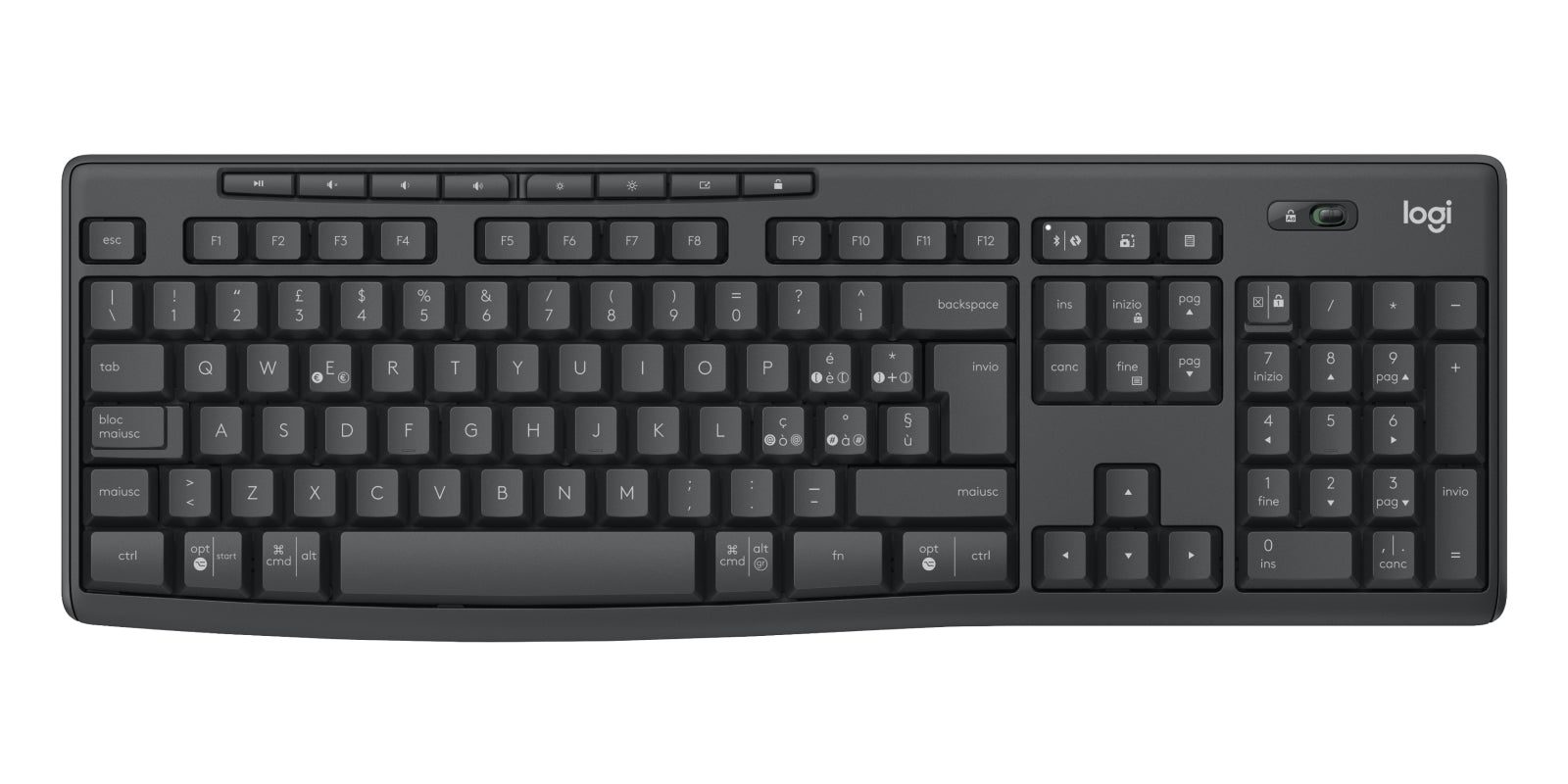 Logitech MK370 – Tastatur-Maus-Set – Bluetooth & 2,4 GHz (Nano-Empfänger) – QWERTY (IT) – Graphit