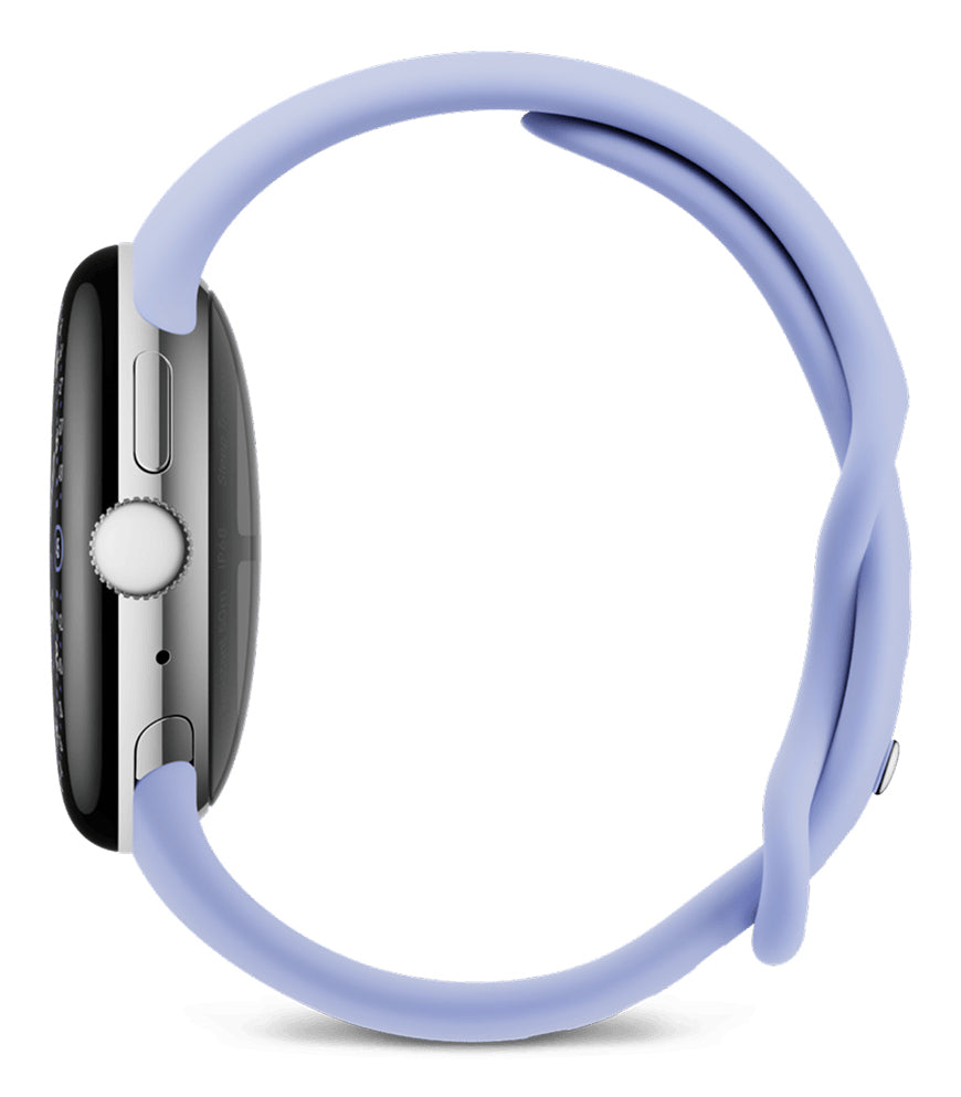 Google Pixel Watch 4 41 mm GPS + Cellular – Aluminium Silber, Sportband, Violett, S/L, 50 m