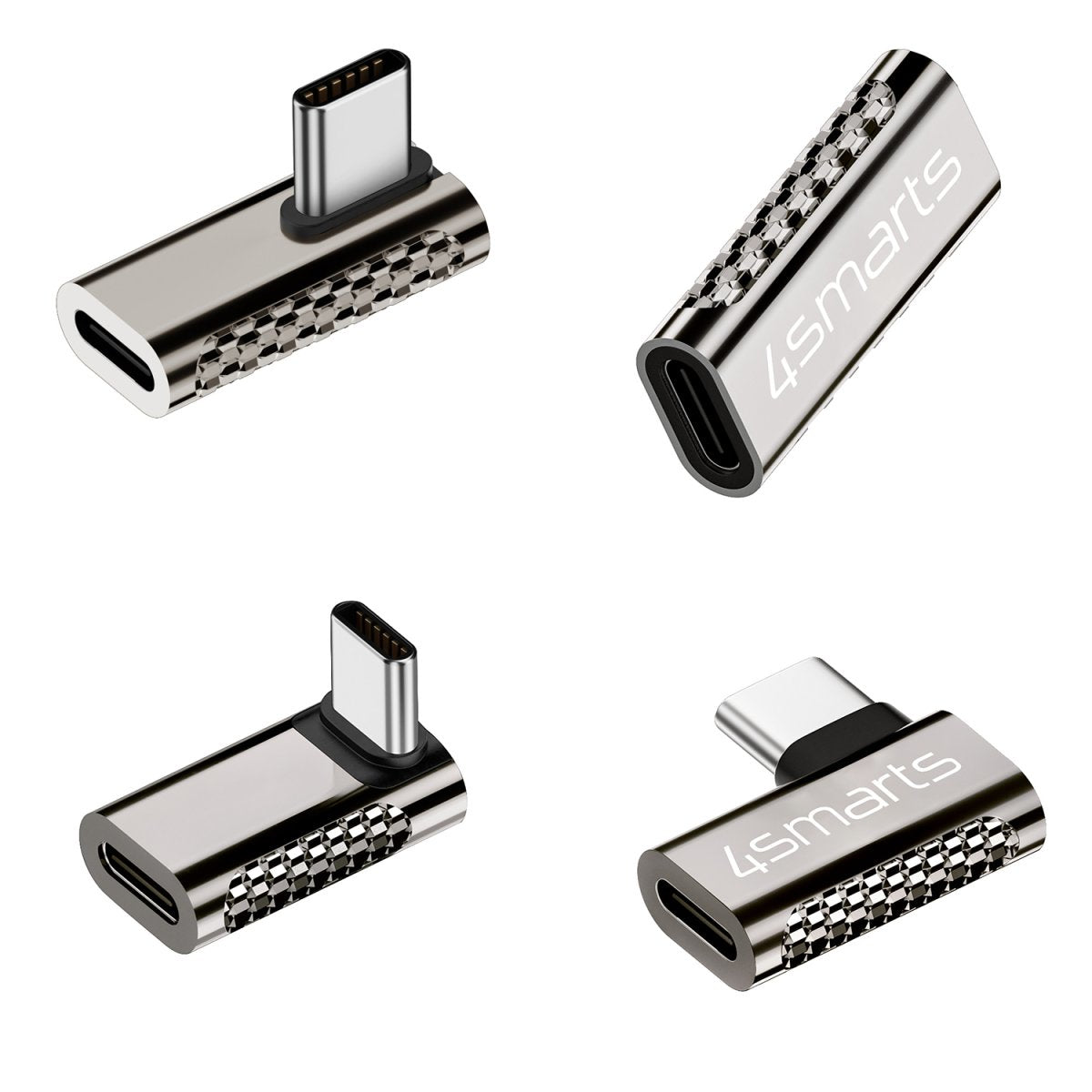 4smarts USB-Adapter USB-C auf USB-C – USB 3.2 Gen 2x2 (20 Gbit/s) – Abgewinkelt – Silber – 4er-Set